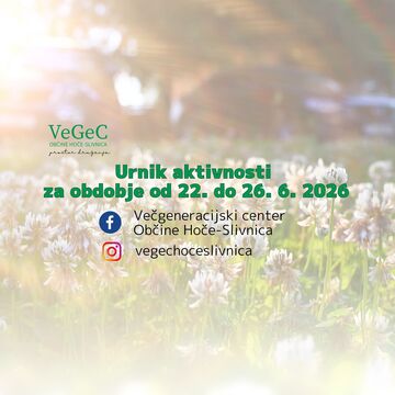 Urnik aktivnosti VeGeC OHS za obdobje od 22. do 26. 6. 2026
