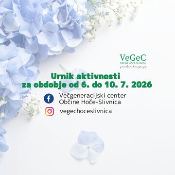Urnik aktivnosti VeGeC OHS za obdobje od 6. do 10. 7. 2026