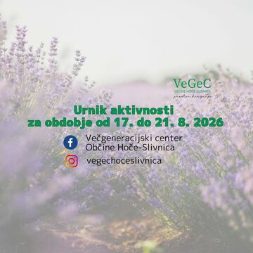 Urnik aktivnosti VeGeC OHS za obdobje od 17. do 21. 8. 2026