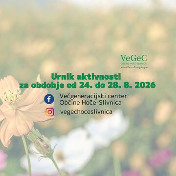 Urnik aktivnosti VeGeC OHS za obdobje od 24. do 28. 8. 2026