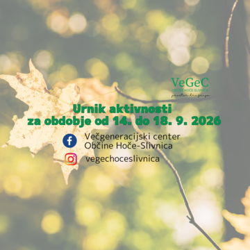 Urnik aktivnosti VeGeC OHS za obdobje od 14. do 18. 9. 2026