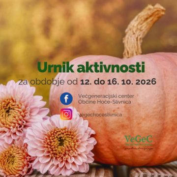 Urnik aktivnosti VeGeC OHS za obdobje od 12. do 16. 10. 2026
