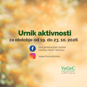 Urnik aktivnosti VeGeC OHS za obdobje od 19. do 23. 10. 2026